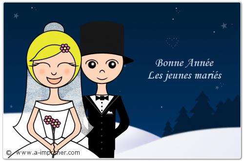 Carte postale Bonne Anne 2021 : Couple de jeune maris.