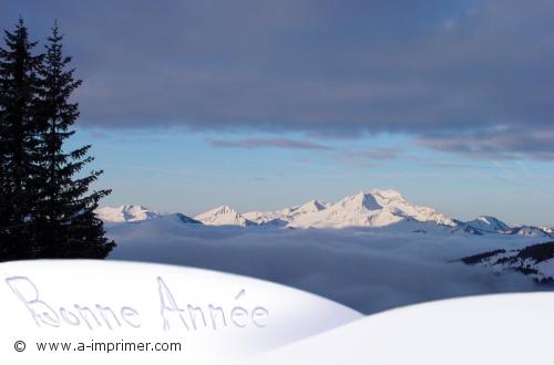 Carte postale Bonne Anne 2021 : Montagnes enneiges.