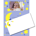 Miniature. Faire-Part : Faire part de naissance, bleu, avec photo, pour garon orn d'une lune, d'toiles.