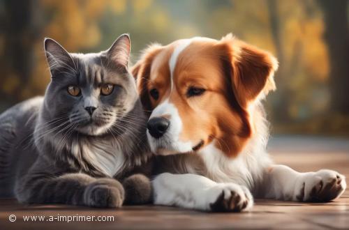 Carte postale d'un chat et d'un chien