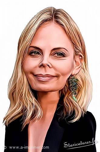 Carte postale caricaturale de Charlize Theron