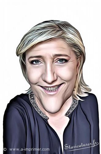 Carte postale caricaturale de Marine Le Pen